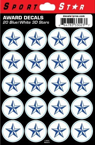 SportStar Football Helmet Award Decals - 3D Star Blue (20 Stickers)