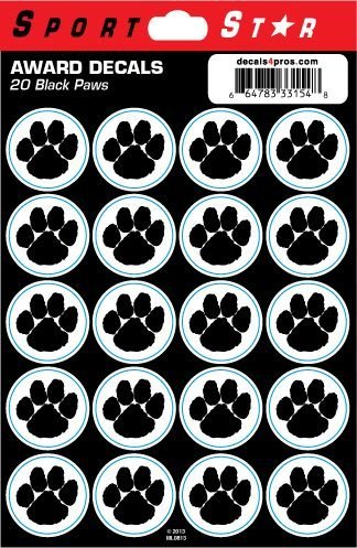 SportStar Football Helmet Award Decals - Black Paw (20 Stickers)