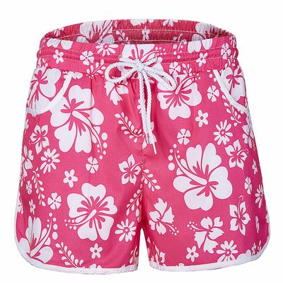 EASYHON Women's Floral Boardshort Elastic Waistband Beach Shorts with Drawstring (Pink,Medium)