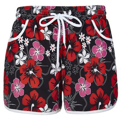 EASYHON Women's Floral Boardshort Elastic Waistband Beach Shorts with Drawstring (Red,XX-Large)