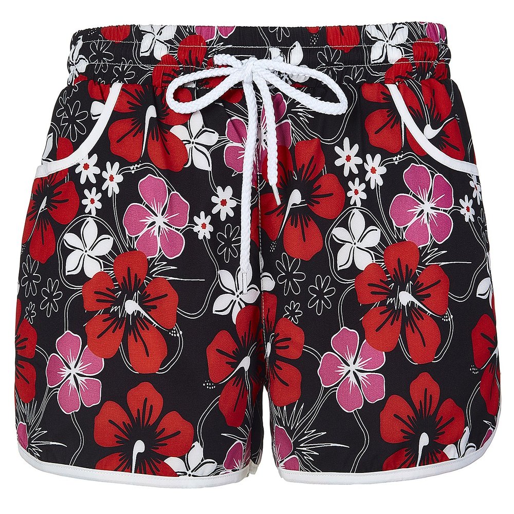 EASYHON Women's Floral Boardshort Elastic Waistband Beach Shorts with Drawstring (Red,XX-Large)