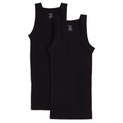 2(X)IST Men's Essential Cotton Square Cut Tank 2-Pack Deep Black