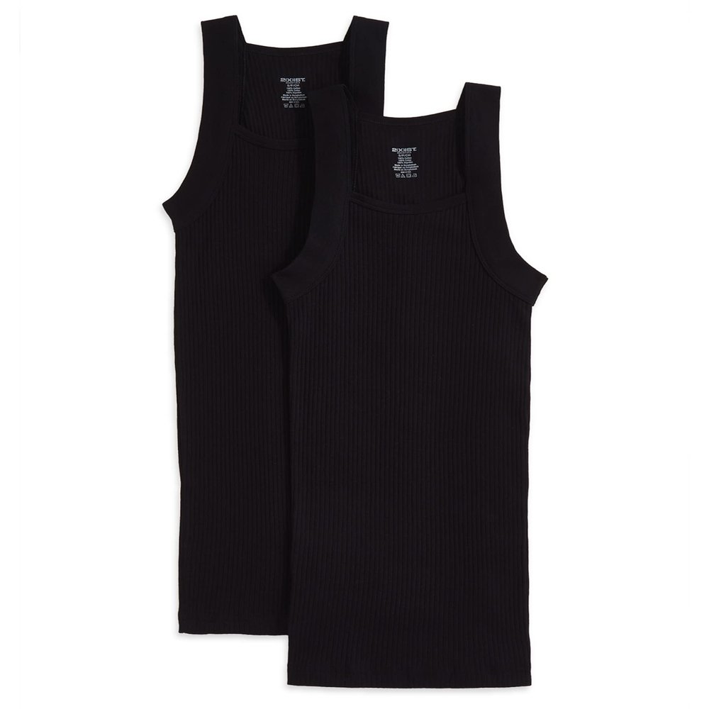 2(X)IST Men's Essential Cotton Square Cut Tank 2-Pack Deep Black