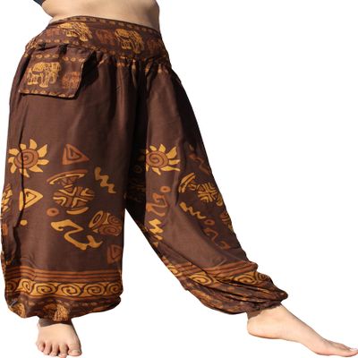 RaanPahMuang Viscose Rayon Taj Mahal Casual Pants with Hanging Pocket, X-Large, Dark Brown