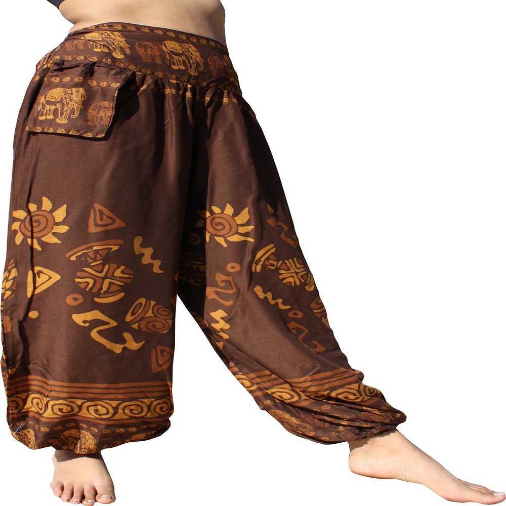 RaanPahMuang Viscose Rayon Taj Mahal Casual Pants with Hanging Pocket, X-Large, Dark Brown