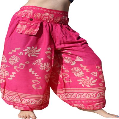 RaanPahMuang Viscose Rayon Taj Mahal Casual Pants with Hanging Pocket, X-Large, Pink