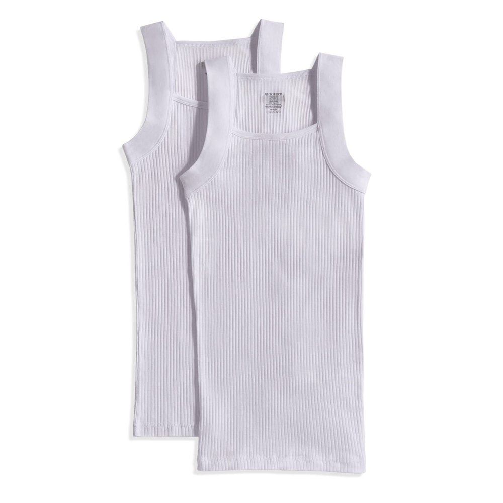2(X)IST Men's Essential Cotton Square Cut Tank 2-Pack Pure White