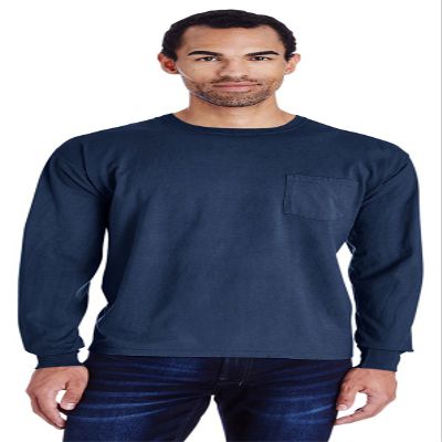 5.5 oz 100% Ringspun Cotton Garment-Dyed Long-Sleeve T-Shirt Pocket 2XL NAVY