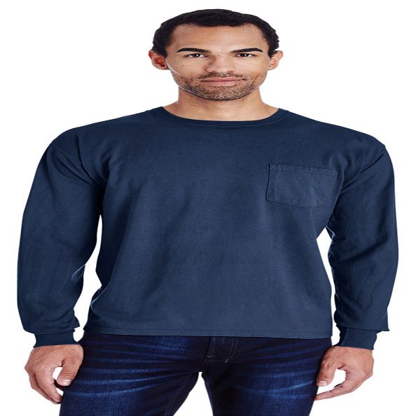 5.5 oz 100% Ringspun Cotton Garment-Dyed Long-Sleeve T-Shirt Pocket 2XL NAVY