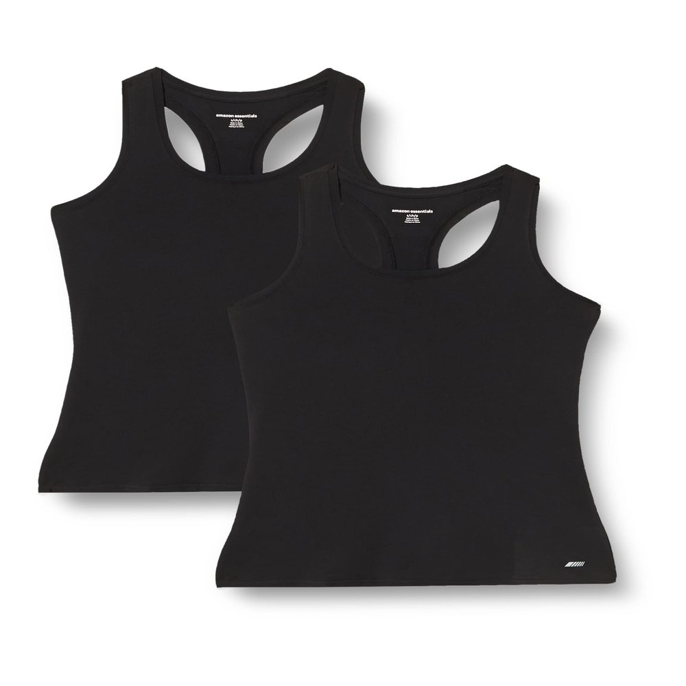 Amazon Essentials Women's Active Workout Quick Dry Tech Stretch Racerback Tank Top (Available in Plus Size), Pack of 2, Black, XX-Large