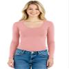 Emmalise Women's Junior and Plus Size Basic Scoop Neck Tshirt Long Sleeve Tee, Medium, Light Pink view 1