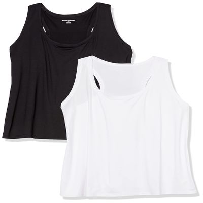 Amazon Essentials Women's Active Workout Quick Dry Tech Stretch Racerback Tank Top (Available in Plus Size), Pack of 2, Black/Bright White, Small