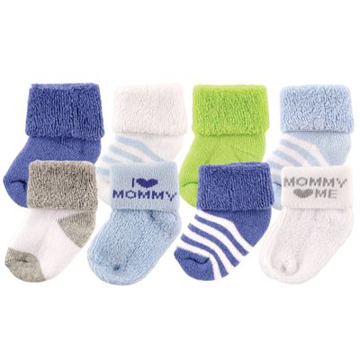 Luvable Friends Unisex Baby Newborn and Baby Terry Socks, Blue Mommy, 6-12 Months