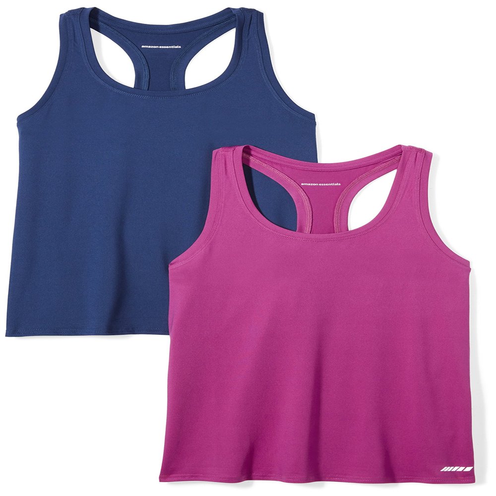 Amazon Essentials Women's Active Workout Quick Dry Tech Stretch Racerback Tank Top (Available in Plus Size), Pack of 2, Fuchsia/Navy, Small