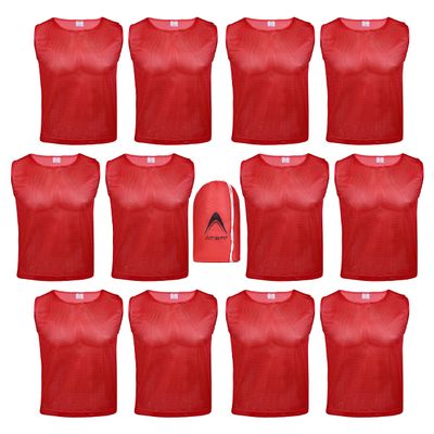 Athllete Boys Scrimmage Practice Vest - Numbered Red Pinnies, Set of 12, Medium