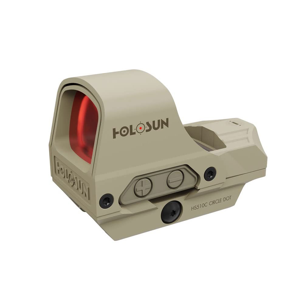 HOLOSUN 510C Multi-Reticle 2 MOA Dot & 65 MOA Circle Open Reflex Sight - Solar FailSafe Shake-Awake, 12 Settings - Red/Green Dot (Red) FDE