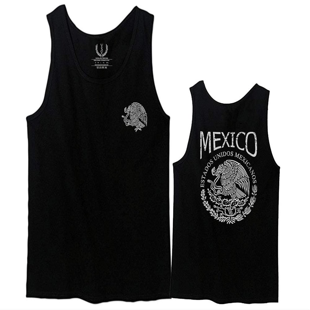 0081. Hecho En Mexico Mexican Flag Coat of Arms Escudo Mexicano 5 Mayo Men's Tank Top (Red, Medium)