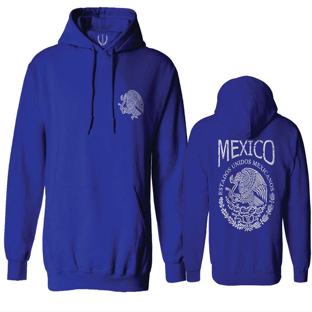 0081. Hecho En Mexico Mexican Flag Coat of Arms Escudo Mexicano 5 Mayo Sweatshirt Pullover Hoodie (Royal, Medium)