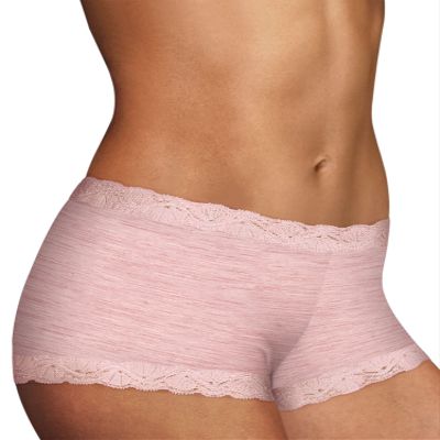 Maidenform174 One Fab Fit Microfiber Boyshort With Lace M Pink HeatherSheer Pale Pink