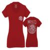 0081. Hecho En Mexico Mexican Flag Coat of Arms Escudo Mexicano 5 Mayo for Women V Neck Fitted T Shirt (Red, Medium) view 1