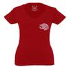 0081. Hecho En Mexico Mexican Flag Coat of Arms Escudo Mexicano 5 Mayo for Women V Neck Fitted T Shirt (Red, Medium) view 2