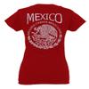 0081. Hecho En Mexico Mexican Flag Coat of Arms Escudo Mexicano 5 Mayo for Women V Neck Fitted T Shirt (Red, Medium) view 3