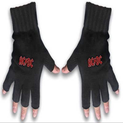 Ac/Dc Gloves Classic Red Band Logo Highway To Hell Official Fingerless Black Size One Size