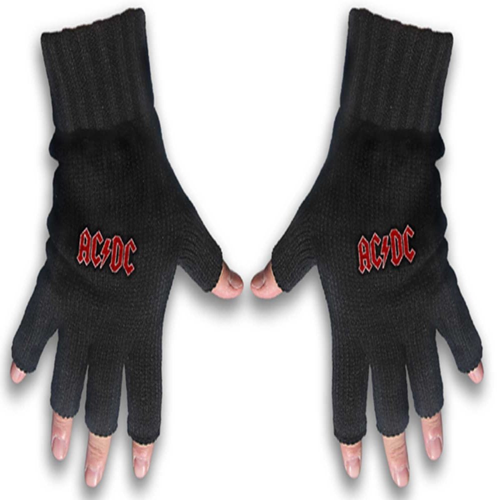 Ac/Dc Gloves Classic Red Band Logo Highway To Hell Official Fingerless Black Size One Size