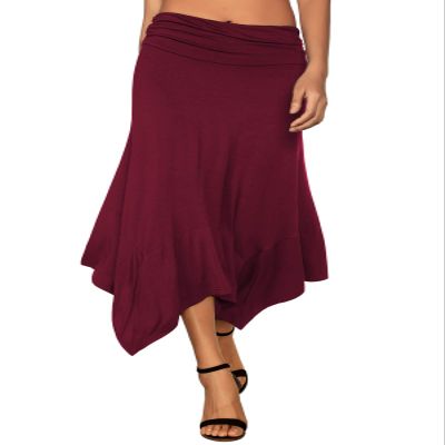 DJT Women's Flowy Handkerchief Hemline Midi Skirt X-Large Wine Red