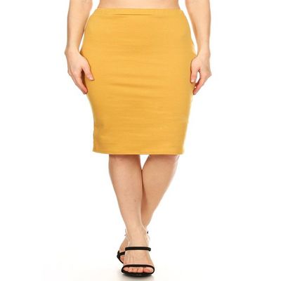Private Label Women's Solid Pencil Skirt. Made in USA (L, Mustard)