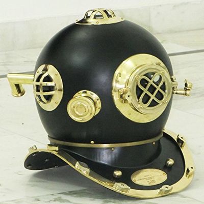 New Scuba Brass+ Copper Divers Helmet U S Navy Mark V Full Size Diving Helmet" by brass gift store D