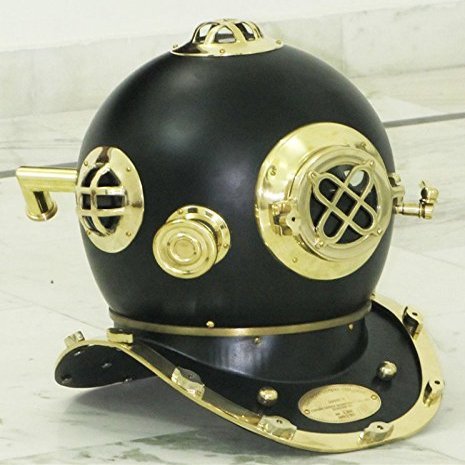 New Scuba Brass+ Copper Divers Helmet U S Navy Mark V Full Size Diving Helmet" by brass gift store D