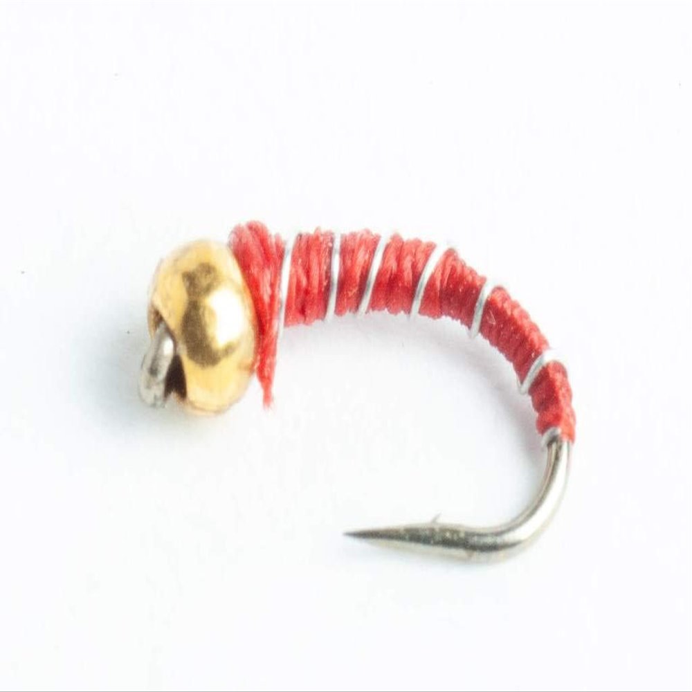 Blue Wing Olive Bead Head Zebra Midge Fly - Red or Black - 6 Pack (Red, #18)