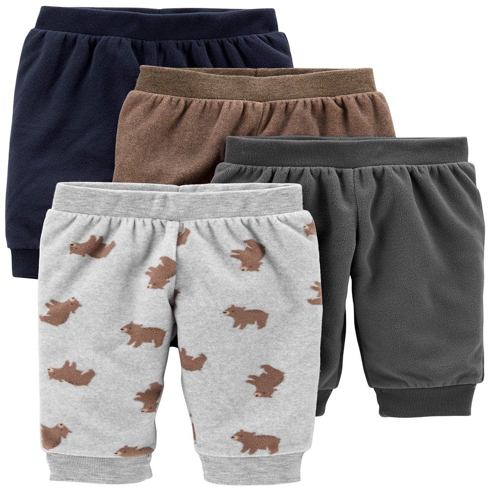 Simple Joys by Carter's Baby Boy's 4-Pack Fleece Pant Pants, grey/navy/brown/bear print, 6-9 Months
