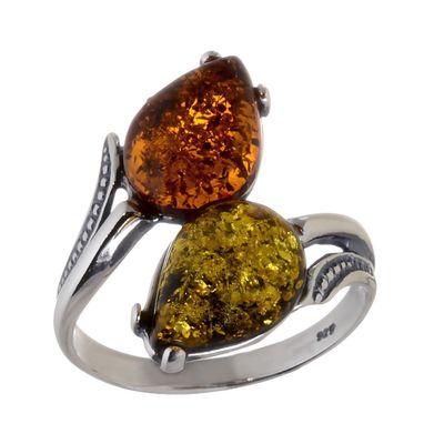 HolidayGiftShops Sterling Silver and Baltic Multicolored Amber Ring Tulips