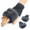 Hiuwa 1 Pair Wool Blend Faux Rabbit Fur Women Fingerless Gloves Knitted Crochet Winter Gloves Warm Mittens Femme for Lady Girls Dark Grey view 1