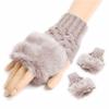 Hiuwa 1 Pair Wool Blend Faux Rabbit Fur Women Fingerless Gloves Knitted Crochet Winter Gloves Warm Mittens Femme for Lady Girls Khaki view 1