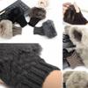 Hiuwa 1 Pair Wool Blend Faux Rabbit Fur Women Fingerless Gloves Knitted Crochet Winter Gloves Warm Mittens Femme for Lady Girls Khaki view 3