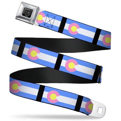 Buckle-Down Seatbelt Belt - Colorado Flags Pastel - 1.0" Wide - 20-36 Inches in Length