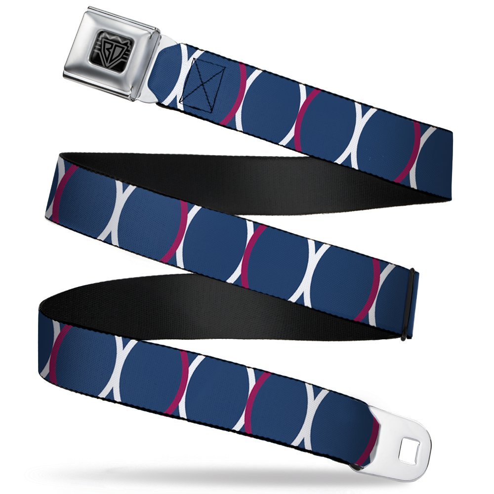 Buckle-Down Seatbelt Belt - Rings Turquoise/White/Fuchsia - 1.0" Wide - 20-36 Inches in Length