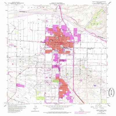 YellowMaps Santa Maria CA topo map, 1:24000 Scale, 7.5 X 7.5 Minute, Historical, 1959, Updated 1985, 26.9 x 22 in - Tyvek