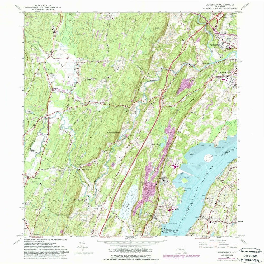 YellowMaps Cementon NY topo map, 1:24000 Scale, 7.5 X 7.5 Minute, Historical, 1963, Updated 1988, 26.9 x 21 in - Tyvek