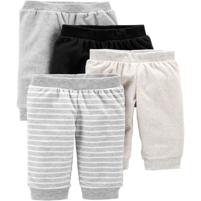 Simple Joys by Carter's Baby 4-Pack Neutral Fleece Pants, light grey/dark grey/grey stripes/black, 3-6 Months
