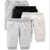 Simple Joys by Carter's Baby 4-Pack Neutral Fleece Pants, light grey/dark grey/grey stripes/black, 3-6 Months view 1