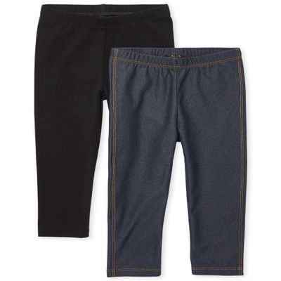 The Children's Place Baby Girls And Toddler Girls Leggings,Black/True Indigo 2 Pack,2T