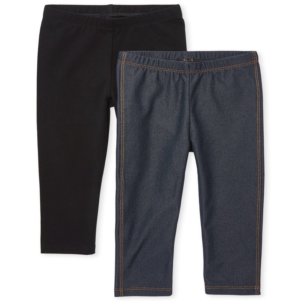 The Children's Place Baby Girls And Toddler Girls Leggings,Black/True Indigo 2 Pack,2T