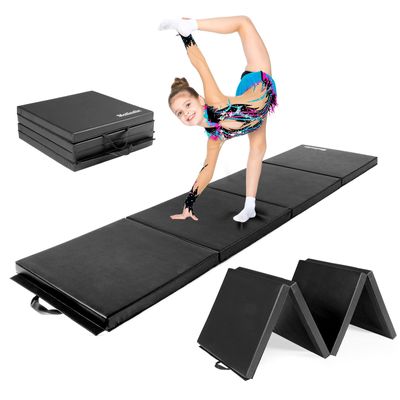 Matladin 8' Folding Gymnastics Gym Exercise Aerobics Mat, 8ft x 2ft x 2in PU Leather Tumbling Mats for Stretching Yoga Cheerleading Martial Arts (Black)