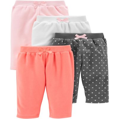 Simple Joys by Carter's Baby Girl's 4-Pack Fleece Pant Pants, pink/navy dot/ivory, 6-9 Months