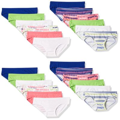 Fruit of the Loom girls Cotton Underwear, Assorted Multipacks (Packs 22 & 24) Underwear, 24 Pack - Hipster Fashion Assorted, 6 US