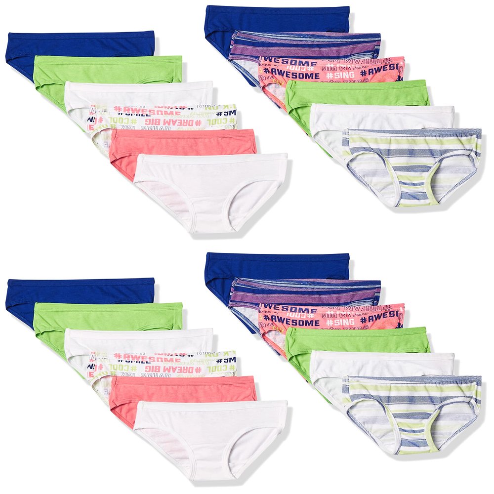 Fruit of the Loom girls Cotton Underwear, Assorted Multipacks (Packs 22 & 24) Underwear, 24 Pack - Hipster Fashion Assorted, 6 US